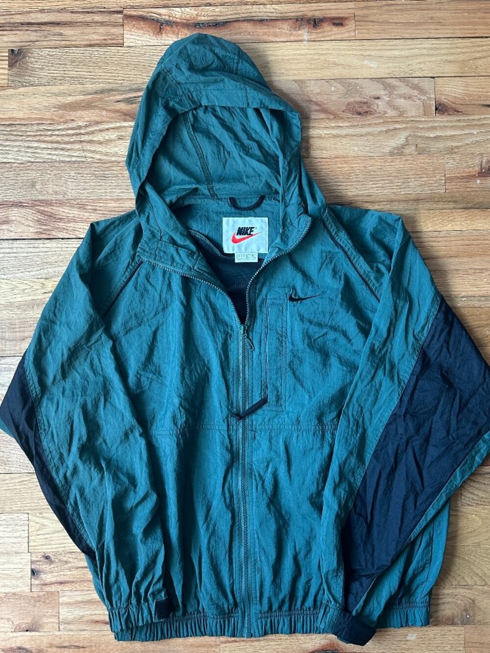 Vtg Men's Nike Air Check Swoosh Green Hoodie Windbreaker M Jacket